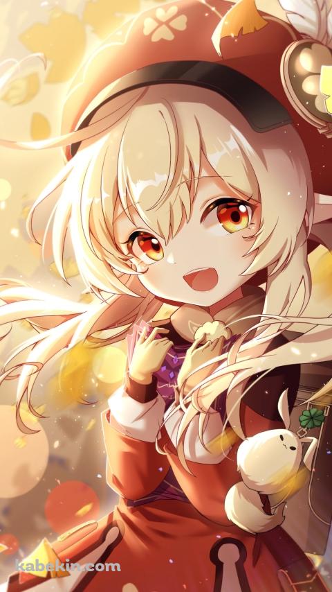 銀杏の葉と笑うクレー / ドドコ / 赤いベレー帽 / 原神のAndroidの壁紙(480px x 854px) スマホ用