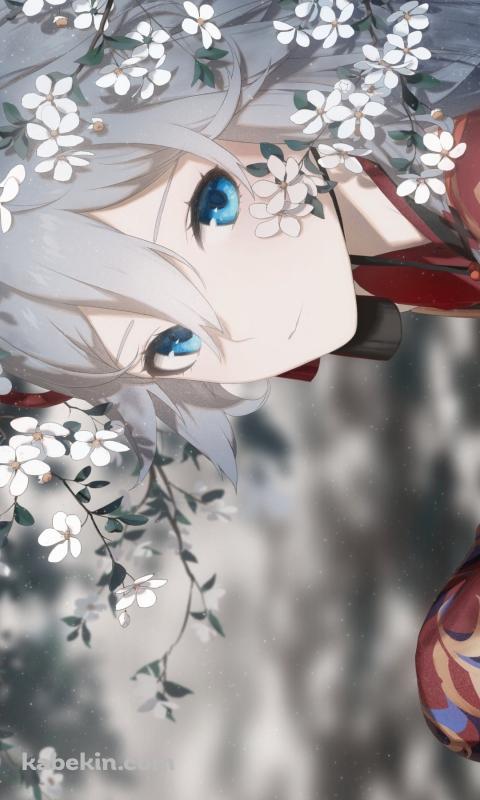 白い花を見る可愛い符华 / フカ / 崩壊3rd / 崩坏3rdのAndroidの壁紙(480px x 800px) スマホ用