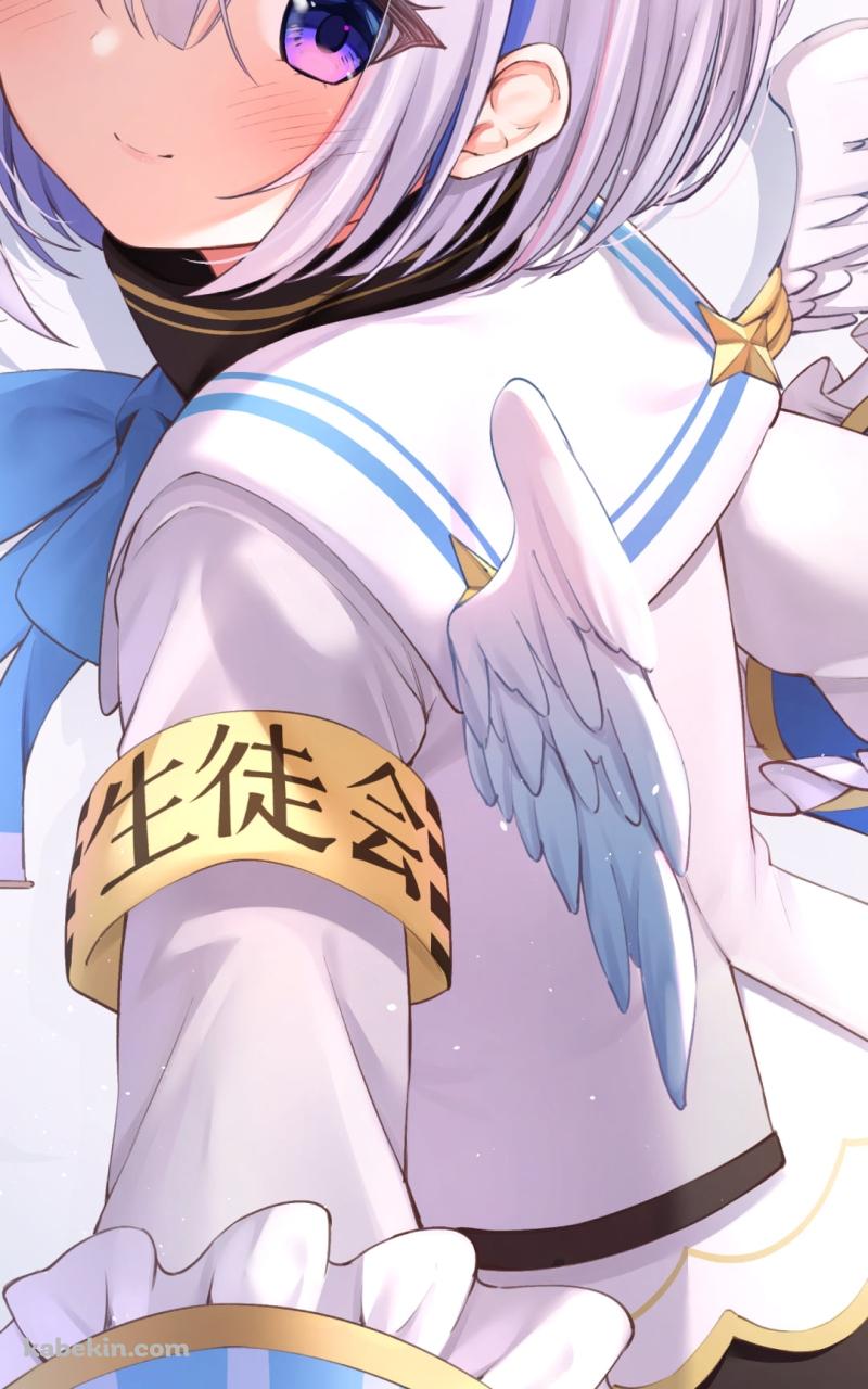 こちらに振り返る天音かなた / 天使の羽 / ホロライブ / バーチャルYouTuber / VtuberのAndroidの壁紙(800px x 1280px) スマホ用