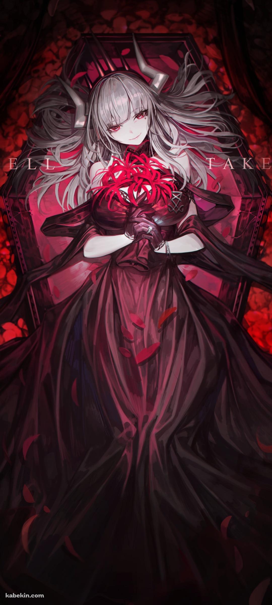 彼岸花を持つ綺麗なルシファー / ヘルテイカーのAndroidの壁紙(1080px x 2400px) スマホ用