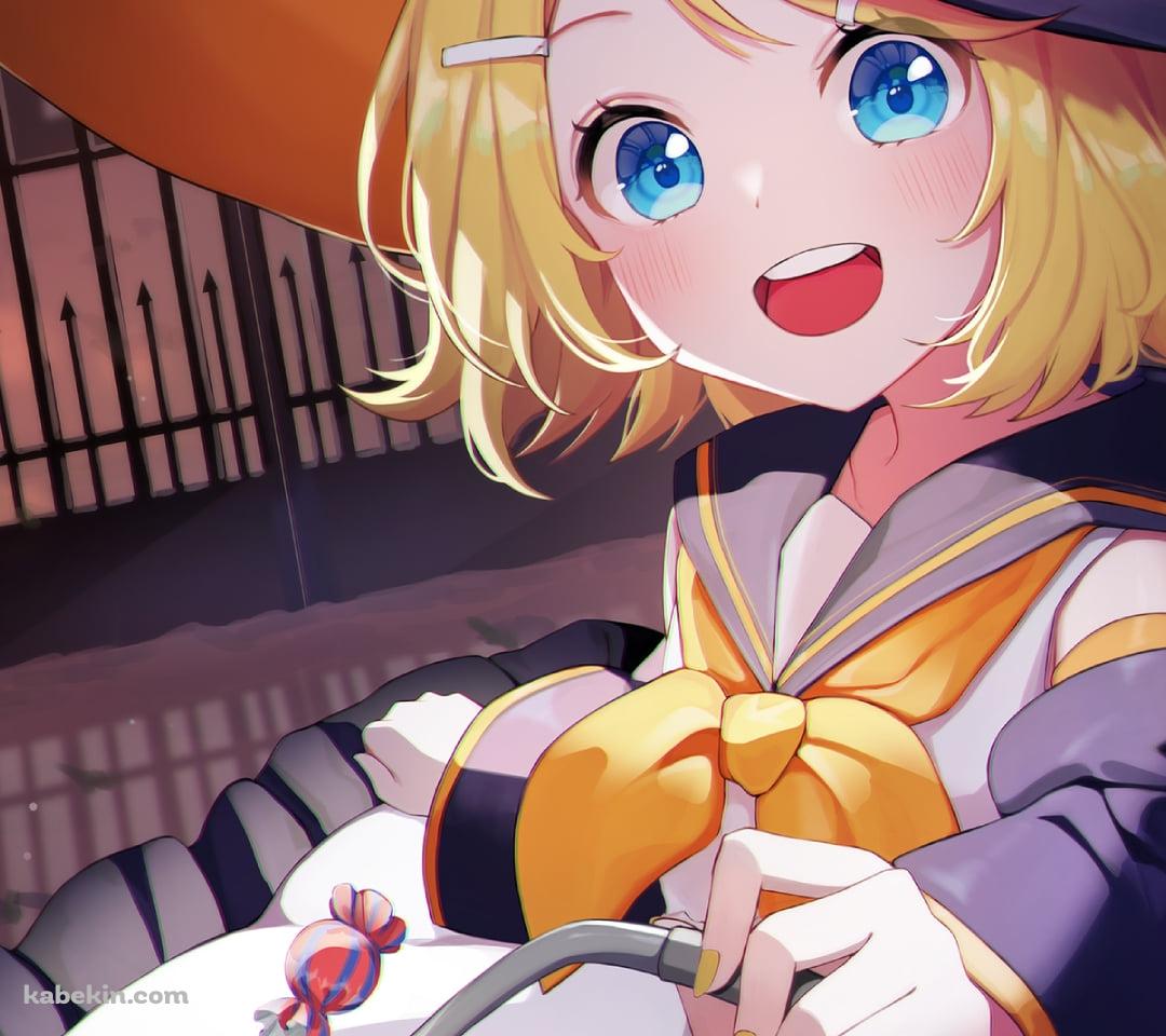 魔女コスをした可愛い鏡音リン / カボチャの鞄 / 三日月 / ボカロ / ボーカロイドのAndroidの壁紙(1080px x 960px) スマホ用