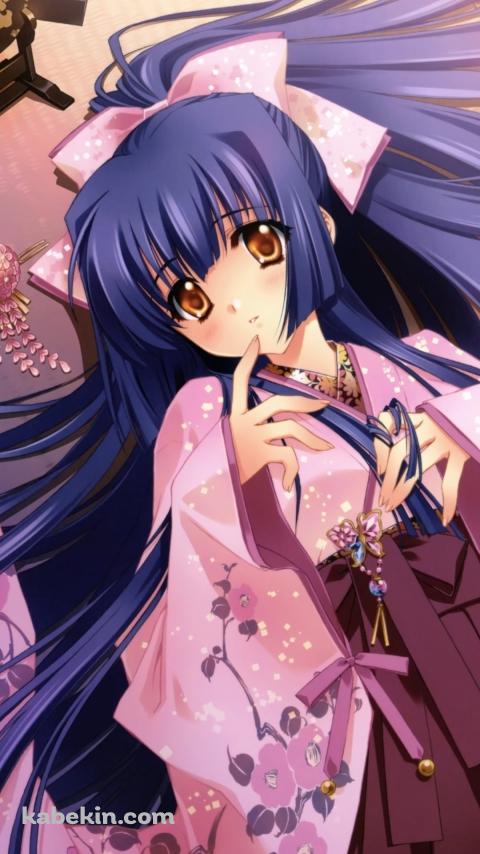 着物を着て畳の上に仰向けに寝転ぶ倉木 鈴菜（くらき すずな） / 顔のない月のAndroidの壁紙(480px x 854px) スマホ用