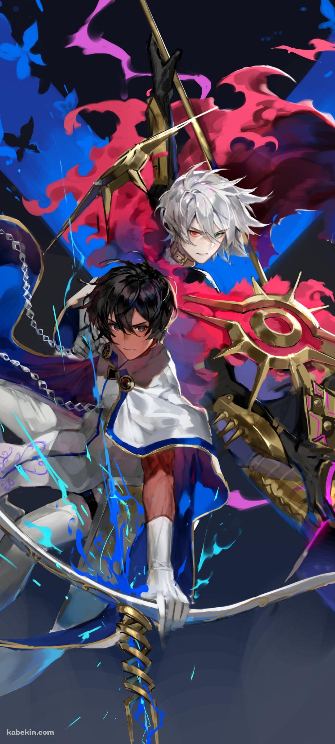 武器をかまえるかっこいいカルナとアルジュナ / fate/grand orderのAndroidの壁紙(1080px x 2400px) スマホ用