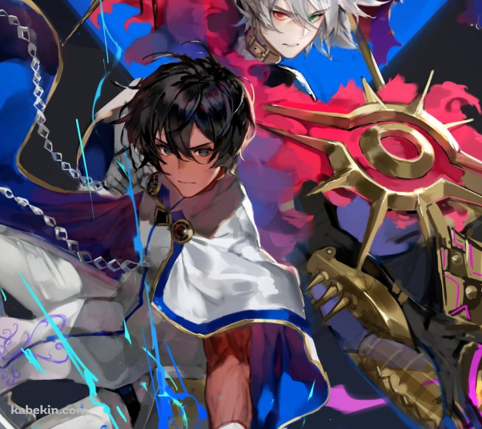 武器をかまえるかっこいいカルナとアルジュナ / fate/grand orderのAndroidの壁紙(960px x 854px) スマホ用
