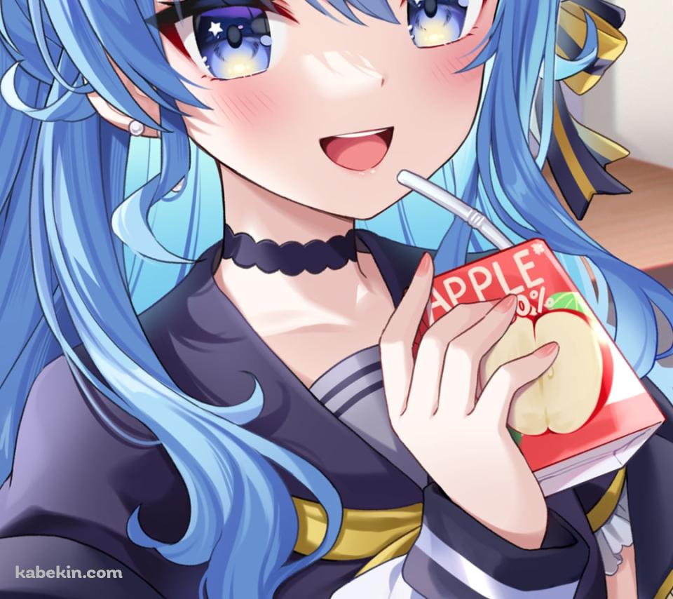 窓際でりんごジュースを飲みゲームをする星街すいせい / ホロライブ / バーチャルYouTuber / VtuberのAndroidの壁紙(960px x 854px) スマホ用