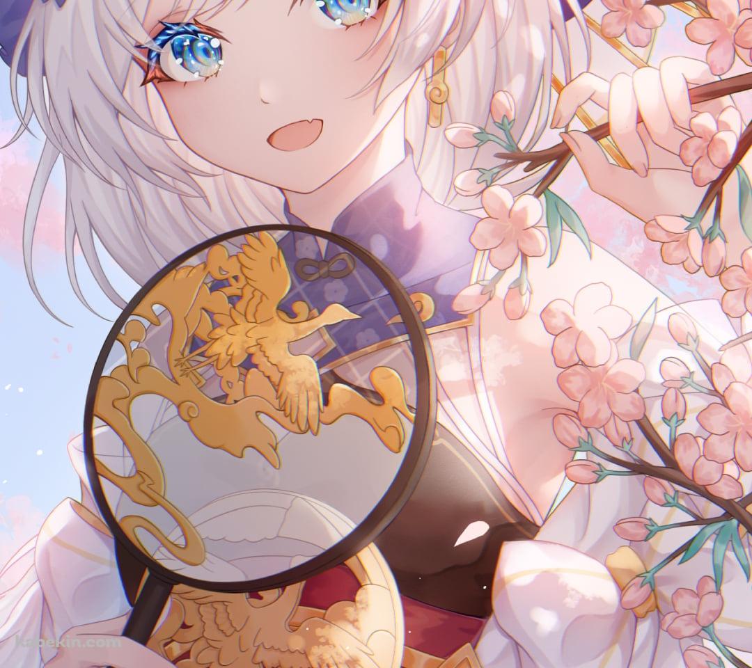 桜の枝を持ち微笑む可愛いテレサ・アポカリプス / 崩坏3rd / 崩壊3rdのAndroidの壁紙(1080px x 960px) スマホ用
