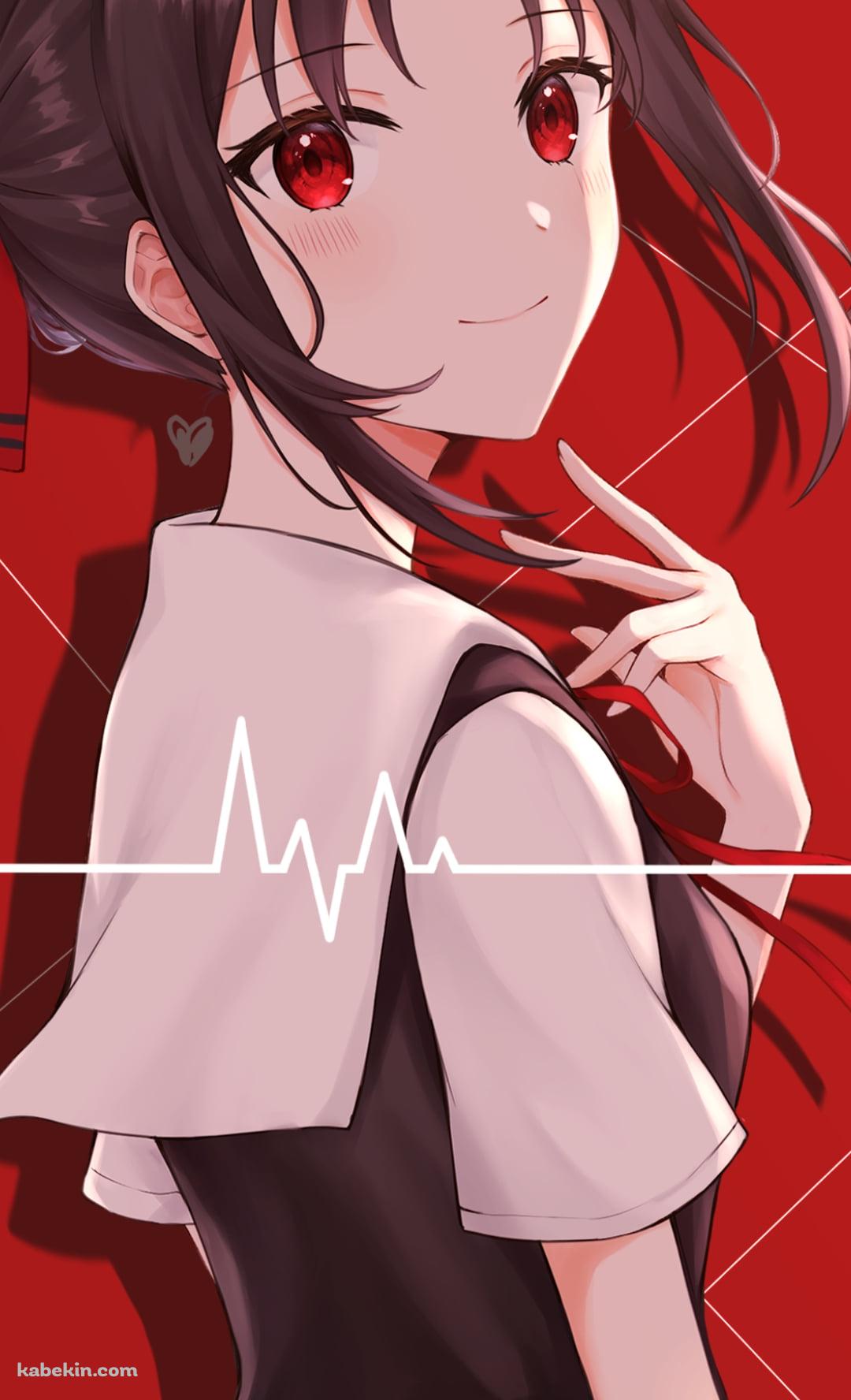 こちらに微笑む四宮かぐや / 赤いリボン / 心電図波形 / かぐや様は告らせたい～天才たちの恋愛頭脳戦～のAndroidの壁紙(1080px x 1776px) スマホ用