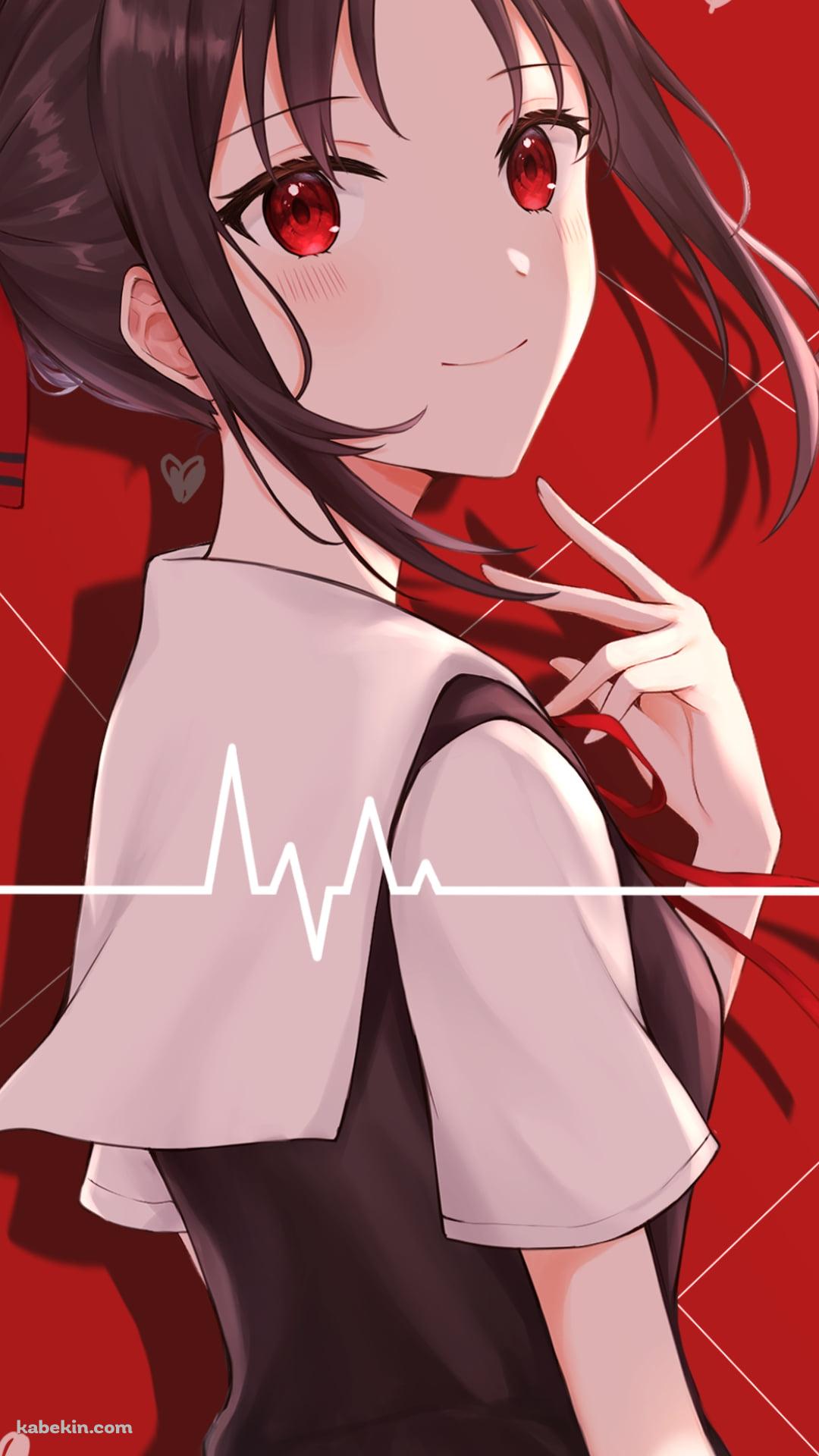こちらに微笑む四宮かぐや / 赤いリボン / 心電図波形 / かぐや様は告らせたい～天才たちの恋愛頭脳戦～のAndroidの壁紙(1080px x 1920px) スマホ用