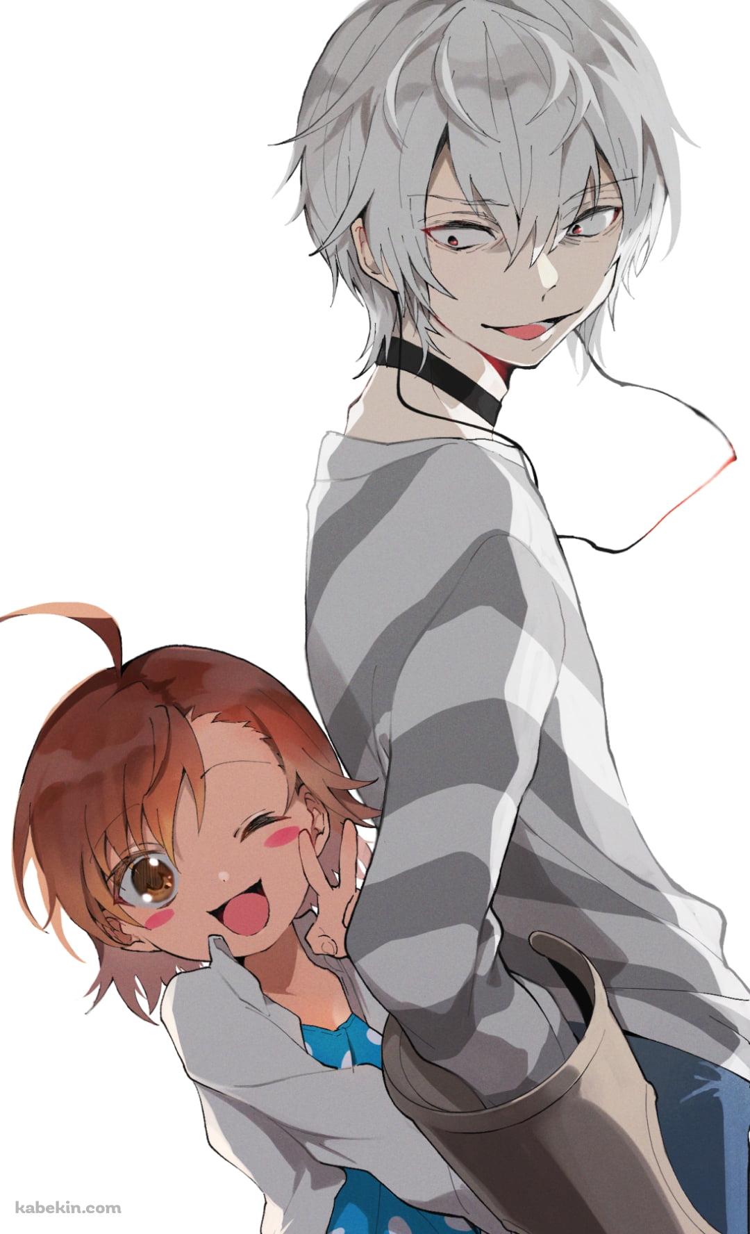 一方通行とピースをするラストオーダー （打ち止め） / とある科学の超電磁砲のAndroidの壁紙(1080px x 1776px) スマホ用