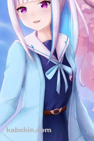 桜の花と晴天時、笑顔のリゼ・ヘルエスタ / にじさんじ / バーチャルYouTuber / VtuberのAndroidの壁紙(320px x 480px) スマホ用