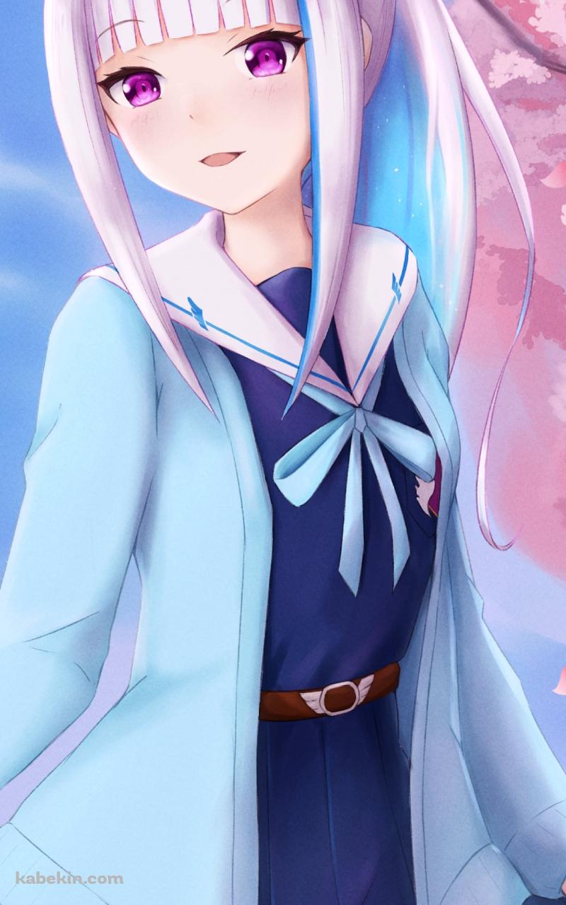 桜の花と晴天時、笑顔のリゼ・ヘルエスタ / にじさんじ / バーチャルYouTuber / VtuberのAndroidの壁紙(800px x 1280px) スマホ用