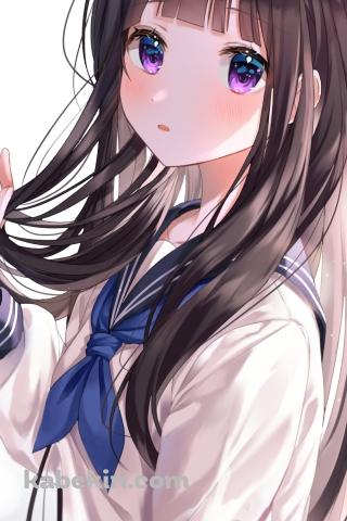 右の髪をさわる可愛い千反田える / 氷菓のAndroidの壁紙(320px x 480px) スマホ用