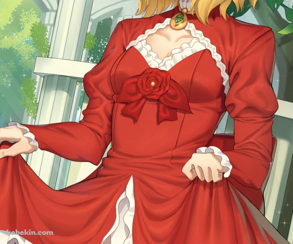 赤いドレスの裾を持ち微笑む櫻井桃華（さくらい ももか） / アイドルマスターシンデレラガールズのAndroidの壁紙(960px x 800px) スマホ用