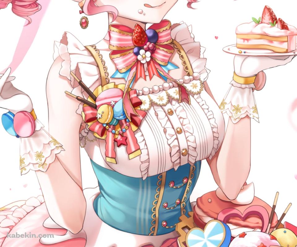 お皿に入った苺のショートケーキを持つ丸山彩 / バンドリ！のAndroidの壁紙(960px x 800px) スマホ用