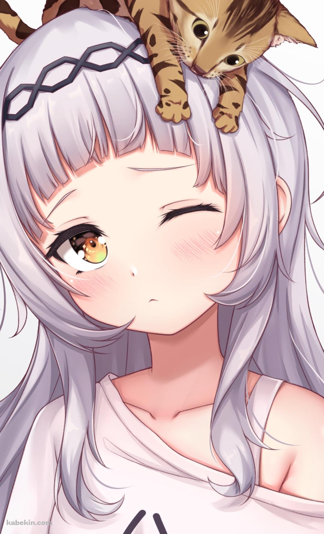 頭に猫を乗せた眠そうな紫咲シオン / ホロライブ / バーチャルYouTuber / VtuberのAndroidの壁紙(1080px x 1776px) スマホ用