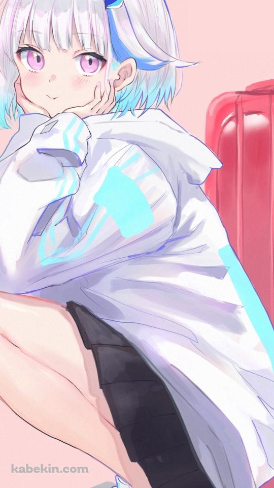 赤いスーツケースとしゃがんでいるリゼ・ヘルエスタ / にじさんじ / バーチャルYouTuber / VtuberのAndroidの壁紙(540px x 960px) スマホ用