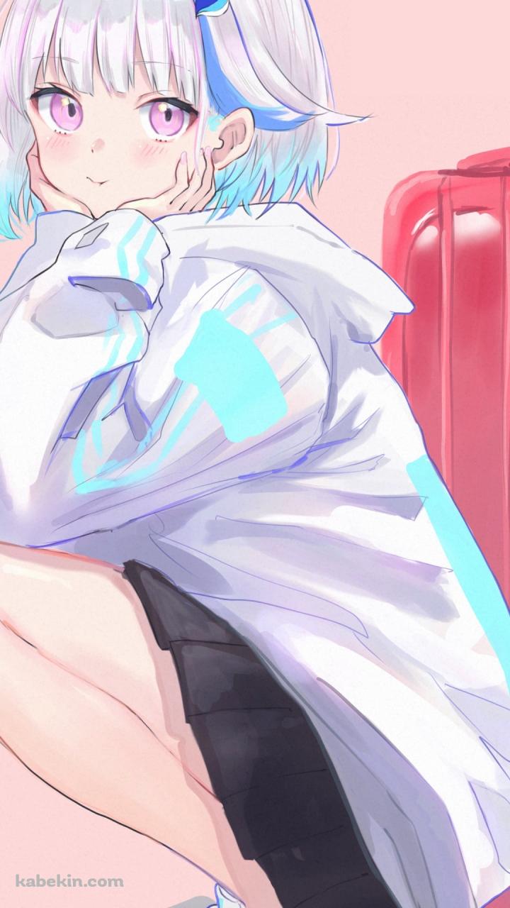 赤いスーツケースとしゃがんでいるリゼ・ヘルエスタ / にじさんじ / バーチャルYouTuber / VtuberのAndroidの壁紙(720px x 1280px) スマホ用