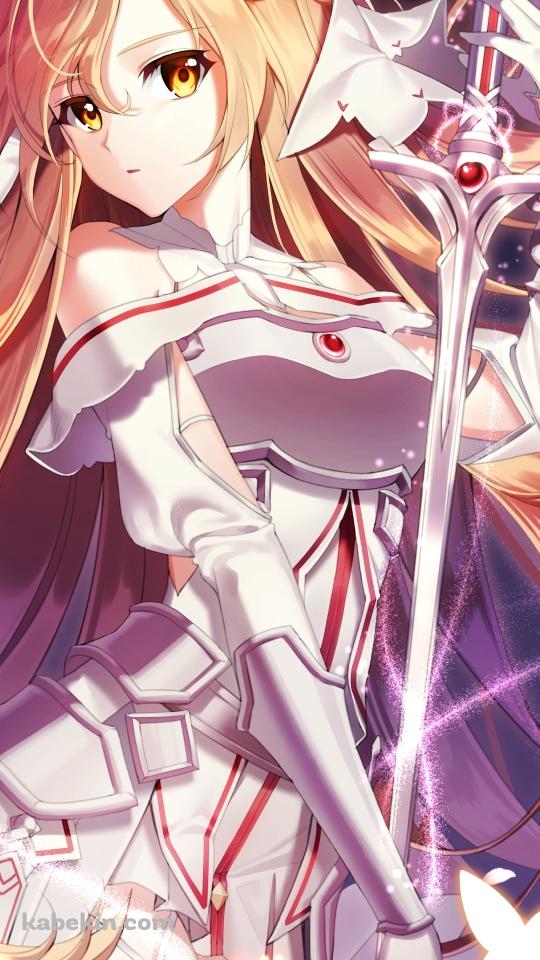 白い剣を持つ可愛いアスナ / 光る蝶 / SAO / ソードアートオンラインのAndroidの壁紙(540px x 960px) スマホ用