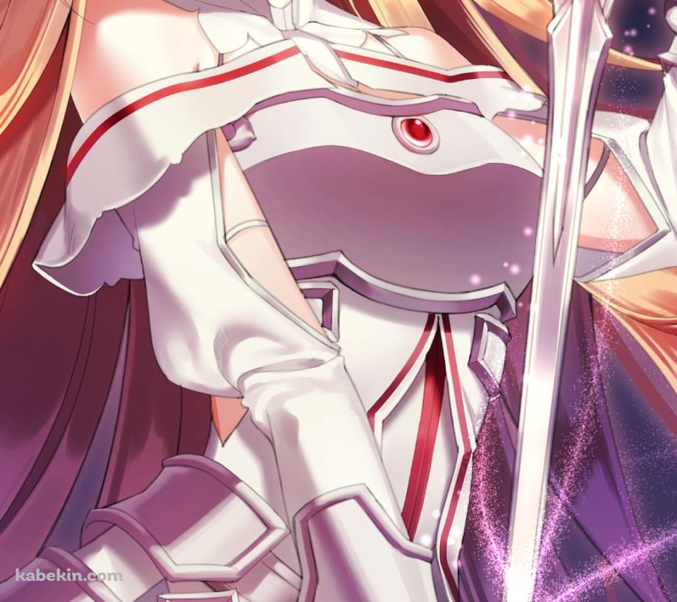 白い剣を持つ可愛いアスナ / 光る蝶 / SAO / ソードアートオンラインのAndroidの壁紙(960px x 854px) スマホ用