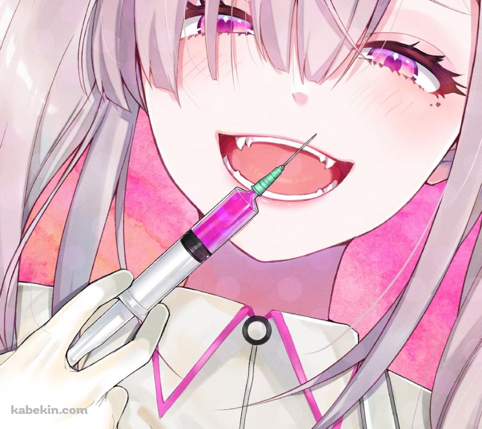 ピンクの液体が入った注射器を持ち高笑いをする健屋花那（すこや かな） / にじさんじ / バーチャルYouTuber / VtuberのAndroidの壁紙(960px x 854px) スマホ用