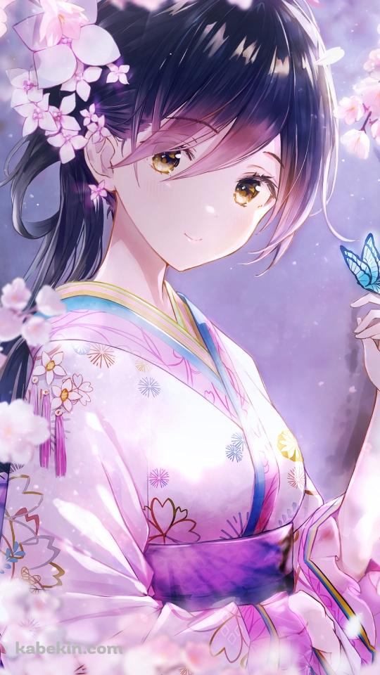 青い蝶と司馬師 / 桜の花 / 放置少女のAndroidの壁紙(540px x 960px) スマホ用