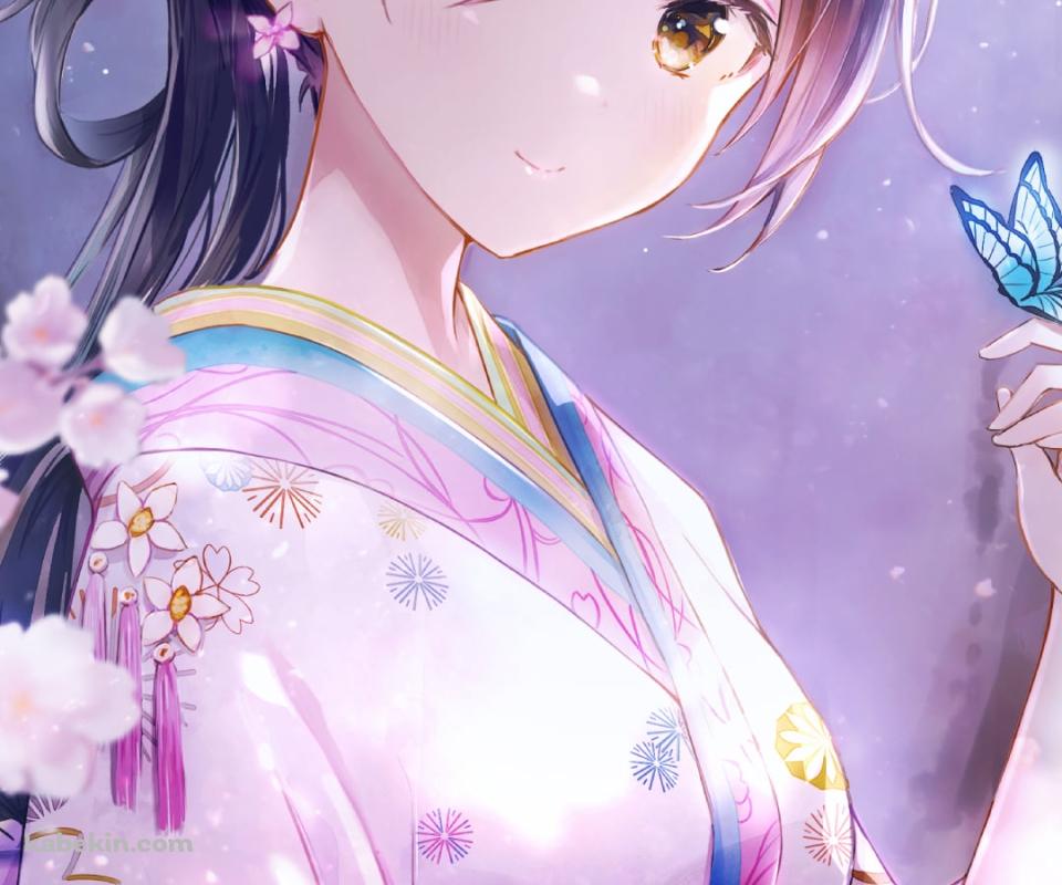 青い蝶と司馬師 / 桜の花 / 放置少女のAndroidの壁紙(960px x 800px) スマホ用