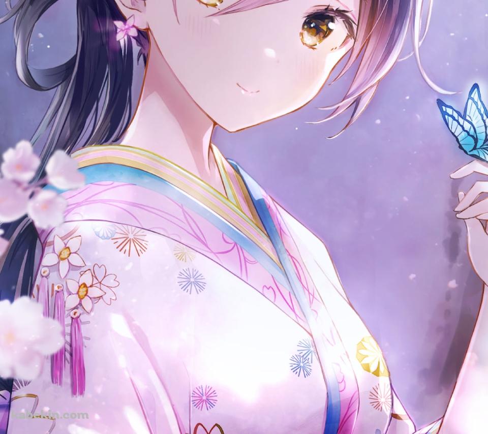 青い蝶と司馬師 / 桜の花 / 放置少女のAndroidの壁紙(960px x 854px) スマホ用