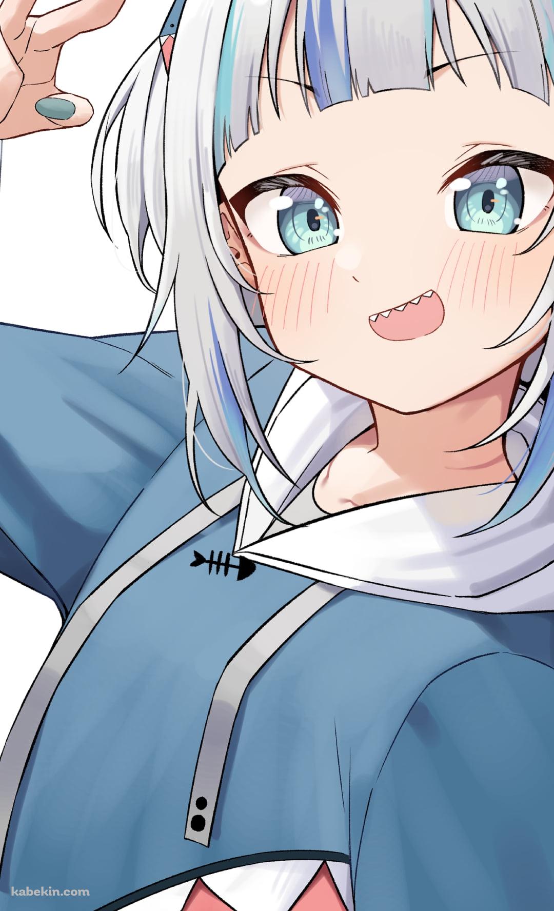 右手でピースをして笑う可愛いがうる・ぐら / 鮫 / ホロライブ / バーチャルYouTuber / VtuberのAndroidの壁紙(1080px x 1776px) スマホ用