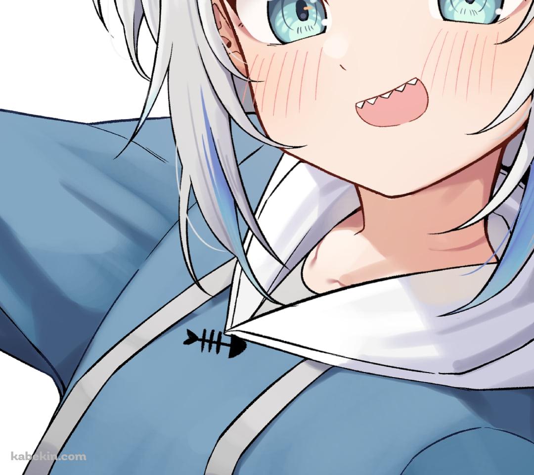 右手でピースをして笑う可愛いがうる・ぐら / 鮫 / ホロライブ / バーチャルYouTuber / VtuberのAndroidの壁紙(1080px x 960px) スマホ用