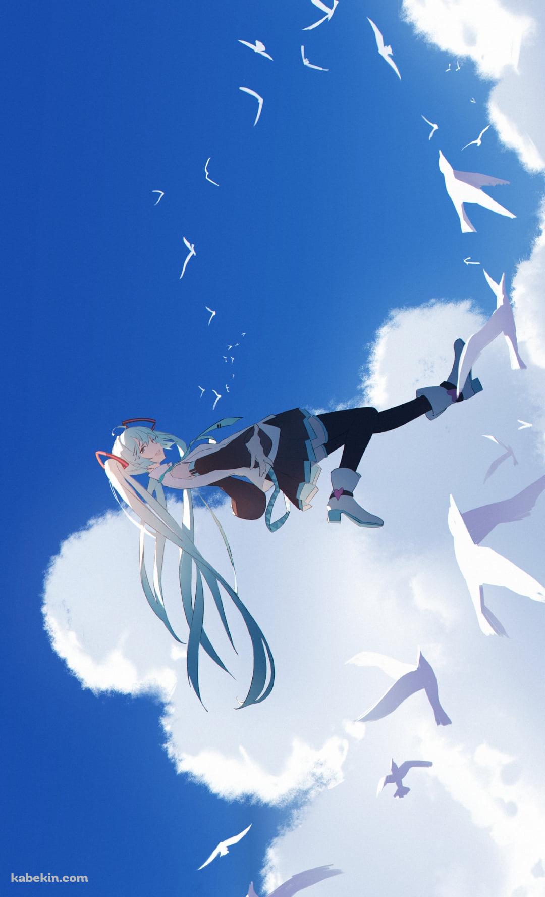 白い鳥と空飛ぶ初音ミク / ボカロ / ボーカロイドのAndroidの壁紙(1080px x 1776px) スマホ用