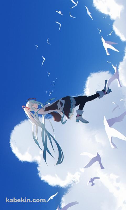 白い鳥と空飛ぶ初音ミク / ボカロ / ボーカロイドのAndroidの壁紙(480px x 800px) スマホ用