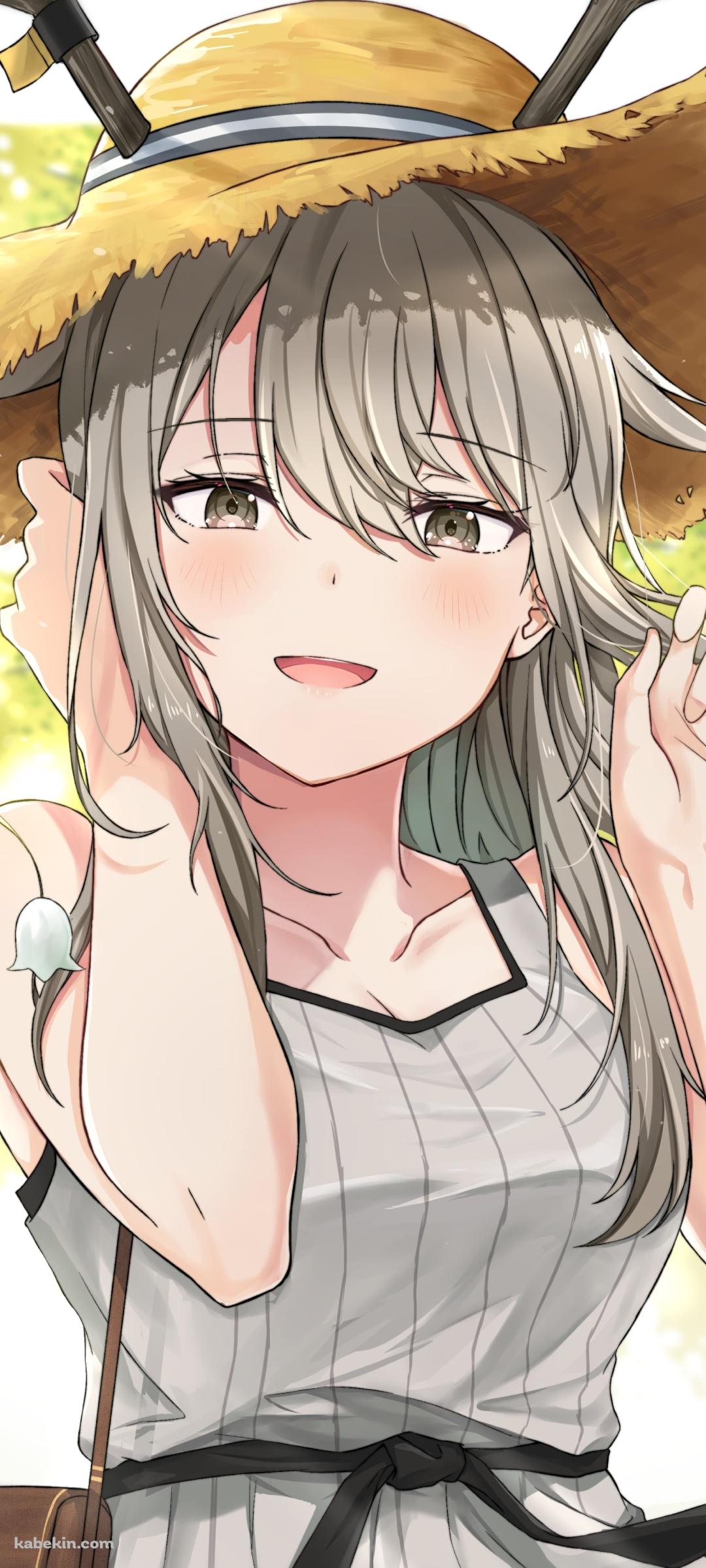 スズランの花と麦わら帽子を被ったファイヤーウォッチ / アークナイツのAndroidの壁紙(1080px x 2400px) スマホ用