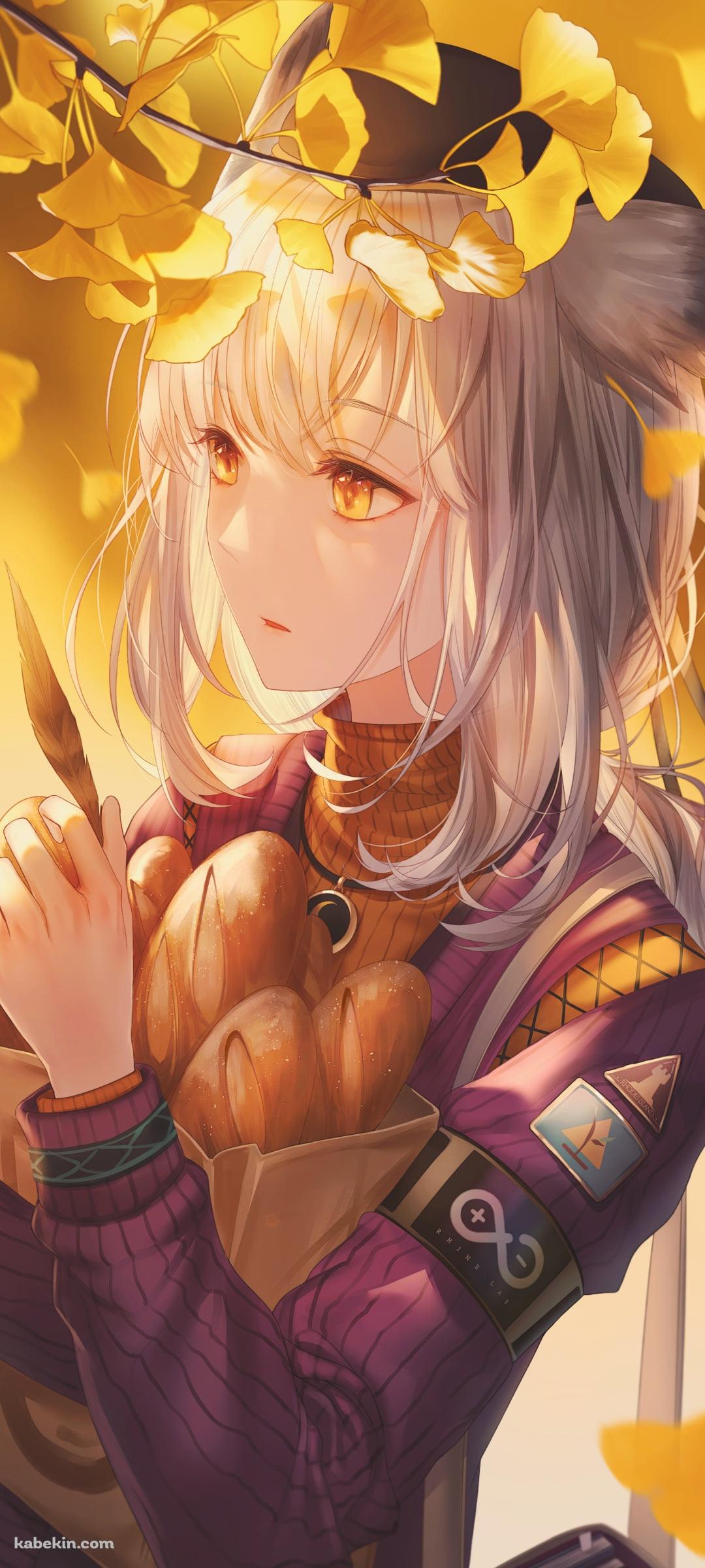 フランスパンが入った袋を抱えるフィリオプシス / 銀杏 / アークナイツのAndroidの壁紙(1080px x 2400px) スマホ用