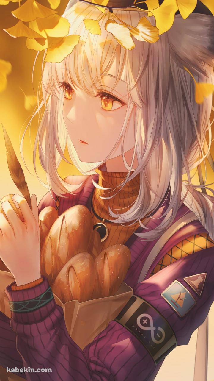 フランスパンが入った袋を抱えるフィリオプシス / 銀杏 / アークナイツのAndroidの壁紙(720px x 1280px) スマホ用