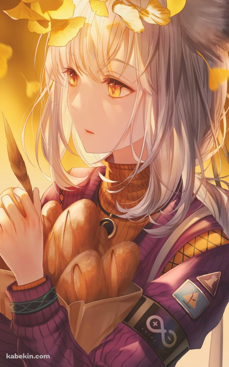 フランスパンが入った袋を抱えるフィリオプシス / 銀杏 / アークナイツのAndroidの壁紙(800px x 1280px) スマホ用