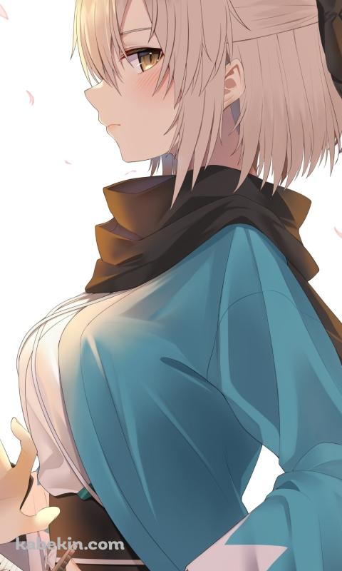剣に手をかけるかっこいい沖田総司 / fate/grand orderのAndroidの壁紙(480px x 800px) スマホ用