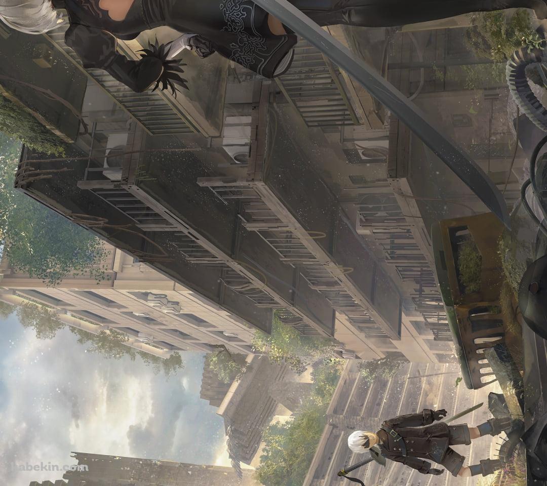対峙するヨルハ二号b型とヨルハ九号s型 / ニーア・オートマタ / nier: automataのAndroidの壁紙(1080px x 960px) スマホ用