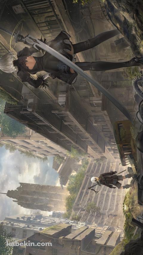 対峙するヨルハ二号b型とヨルハ九号s型 / ニーア・オートマタ / nier: automataのAndroidの壁紙(480px x 854px) スマホ用