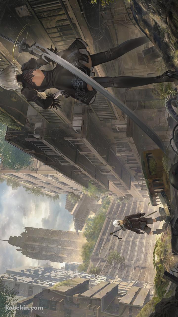 対峙するヨルハ二号b型とヨルハ九号s型 / ニーア・オートマタ / nier: automataのAndroidの壁紙(720px x 1280px) スマホ用