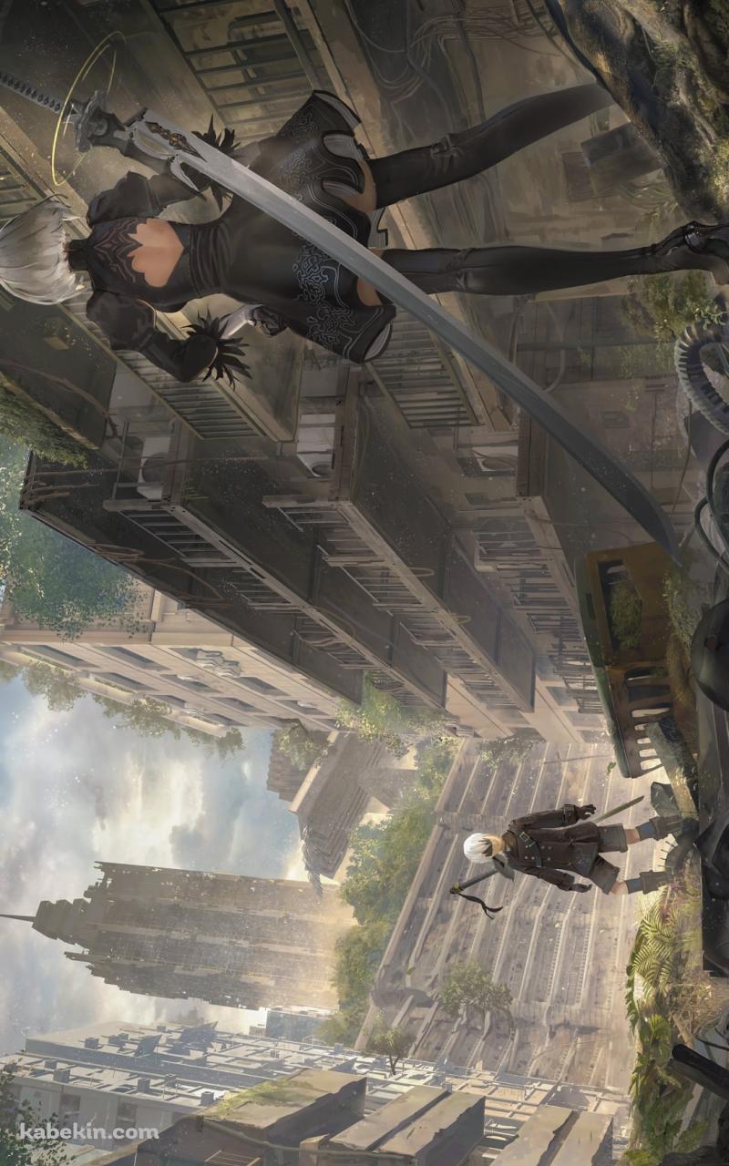対峙するヨルハ二号b型とヨルハ九号s型 / ニーア・オートマタ / nier: automataのAndroidの壁紙(800px x 1280px) スマホ用