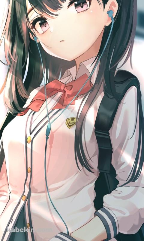 イヤフォンで音楽を聴いている宝多六花(たからだりっか)  / ssss.gridmanのAndroidの壁紙(480px x 800px) スマホ用