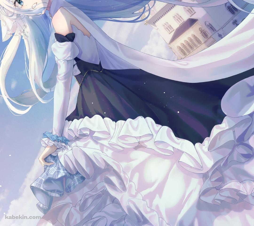 西欧風のお城とドレスを着た綺麗な初音ミク / ボカロ / ボーカロイドのAndroidの壁紙(1080px x 960px) スマホ用