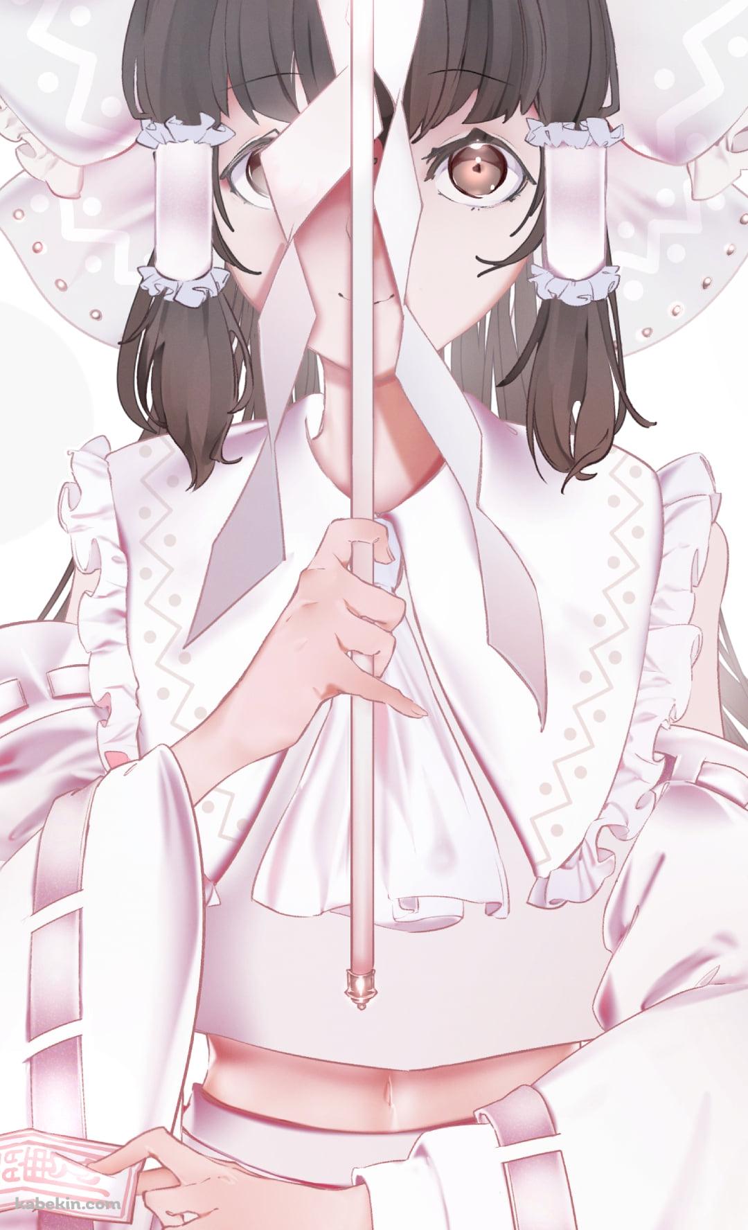 お祓い棒で顔を隠す博麗霊夢 / 東方のAndroidの壁紙(1080px x 1776px) スマホ用