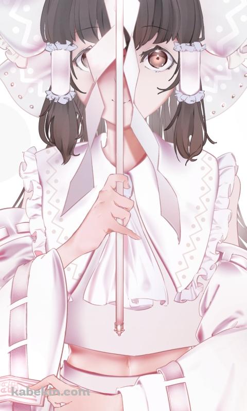 お祓い棒で顔を隠す博麗霊夢 / 東方のAndroidの壁紙(480px x 800px) スマホ用