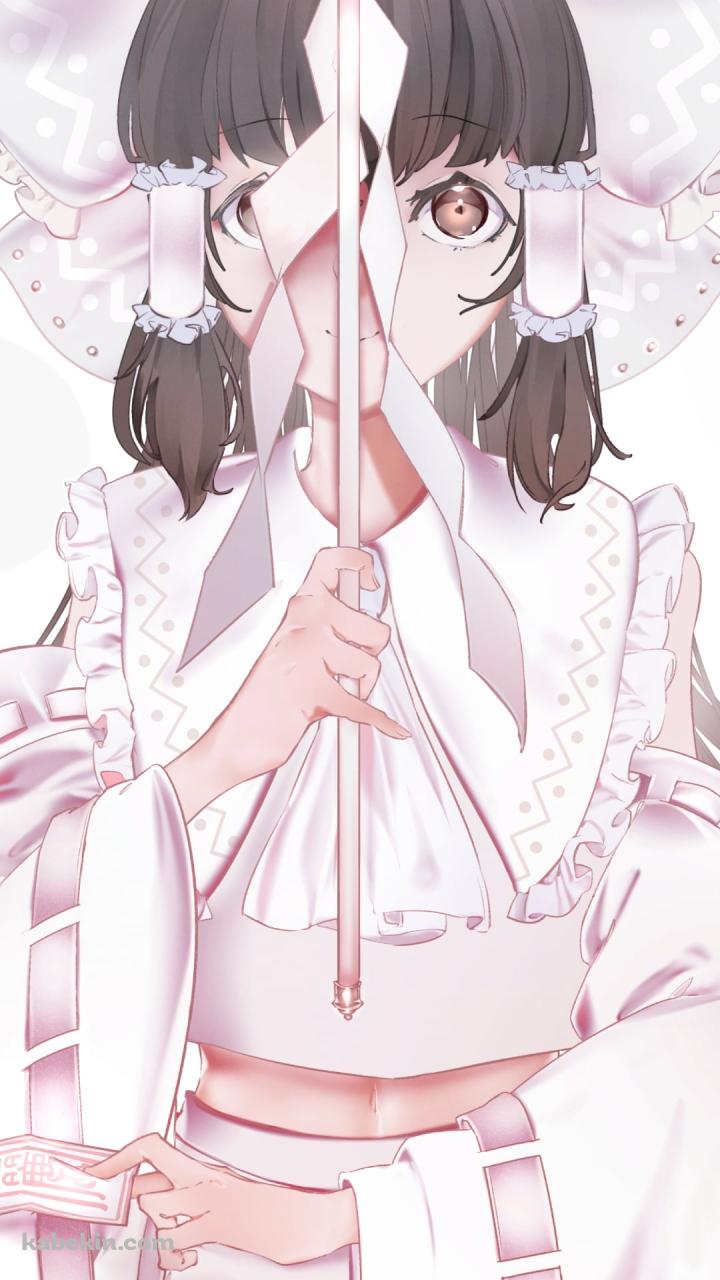 お祓い棒で顔を隠す博麗霊夢 / 東方のAndroidの壁紙(720px x 1280px) スマホ用