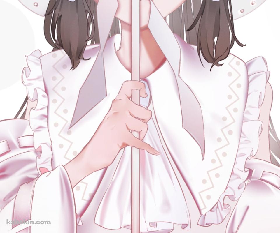 お祓い棒で顔を隠す博麗霊夢 / 東方のAndroidの壁紙(960px x 800px) スマホ用