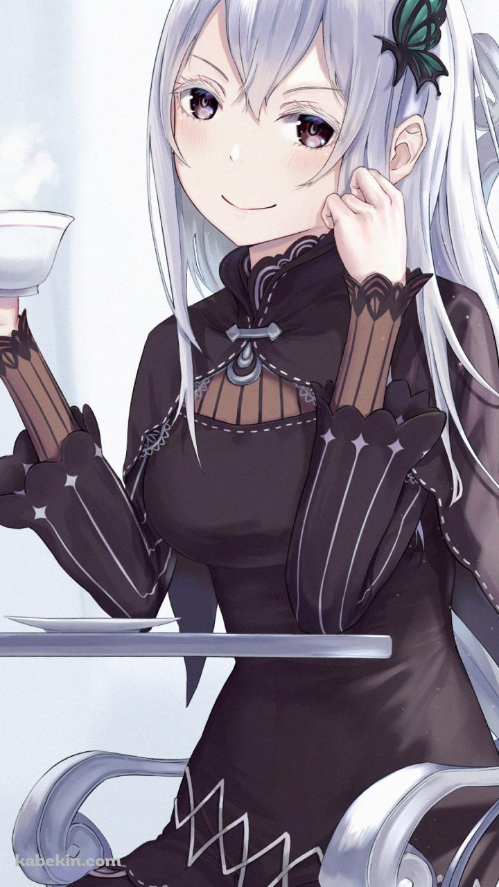 ティーカップを持ち微笑むエキドナ / Re:ゼロから始める異世界生活のAndroidの壁紙(720px x 1280px) スマホ用
