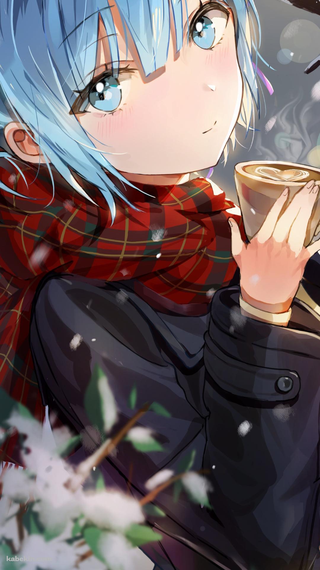 小さいコーヒーカップに入った珈琲を持つ可愛いレム / Re:ゼロから始める異世界生活のAndroidの壁紙(1080px x 1920px) スマホ用
