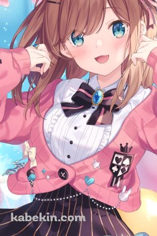 ピンクのカーディガンを羽織って笑顔の鈴原るる / にじさんじ / バーチャルYouTuber / VtuberのAndroidの壁紙(320px x 480px) スマホ用
