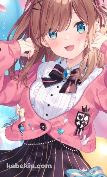 ピンクのカーディガンを羽織って笑顔の鈴原るる / にじさんじ / バーチャルYouTuber / VtuberのAndroidの壁紙(360px x 592px) スマホ用
